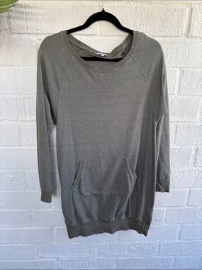 Splendid Cotton Casual Olive Green Sweatshirt Dress with Kangaroo Pocket sz M